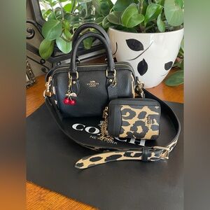 Coach Mini Rowan Satchel with Leopard Print & Matching Cardholder
